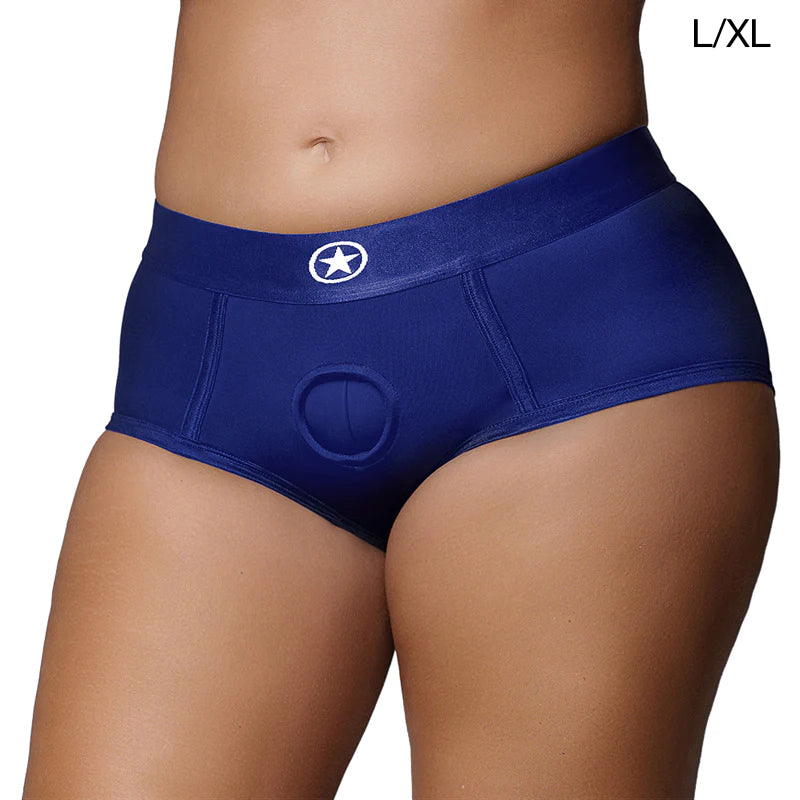 Shots Ouch Vibrating Brief Strap on Harness Blue L/XL