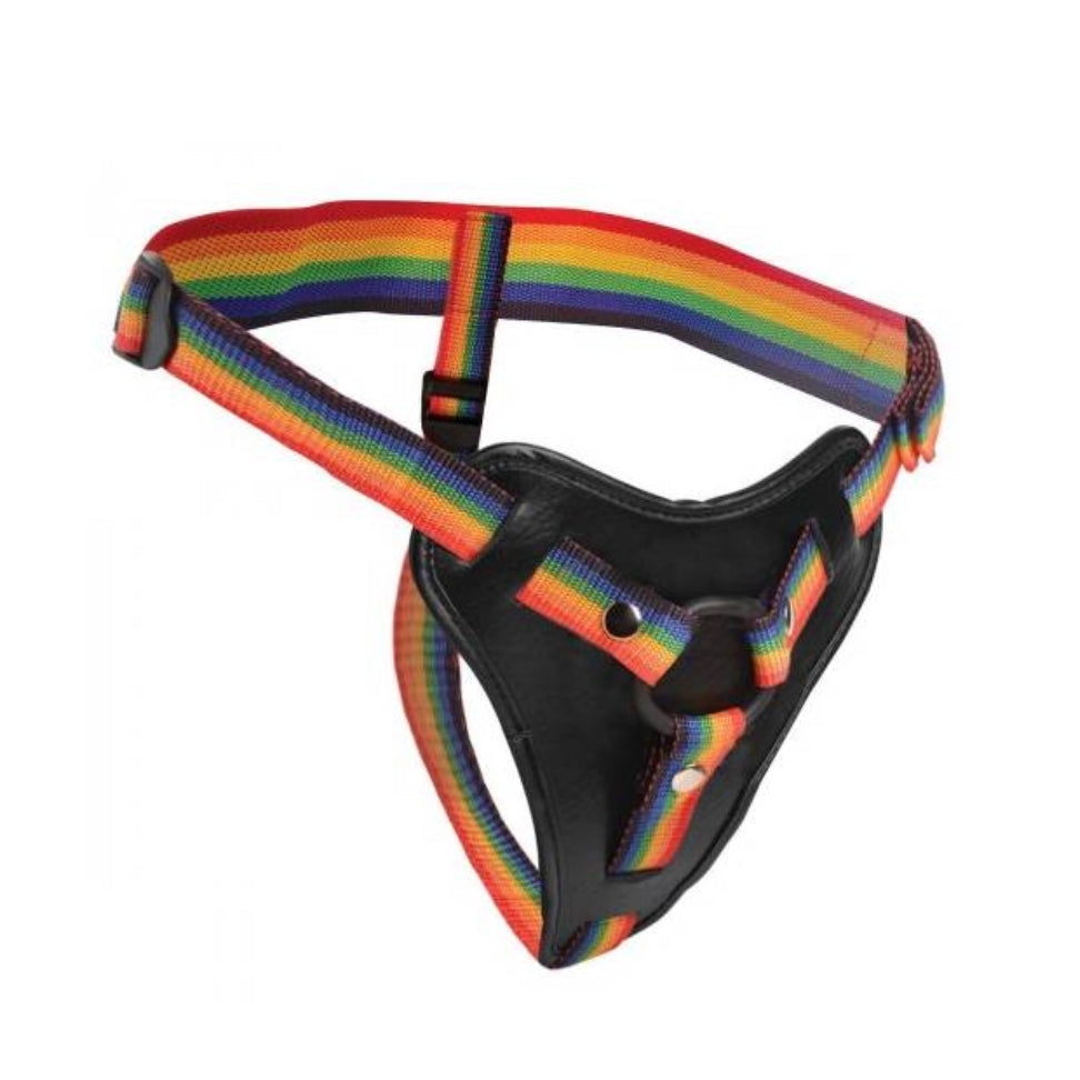 Strap U take the rainbow black and rainbow strap on harness with thong style strap