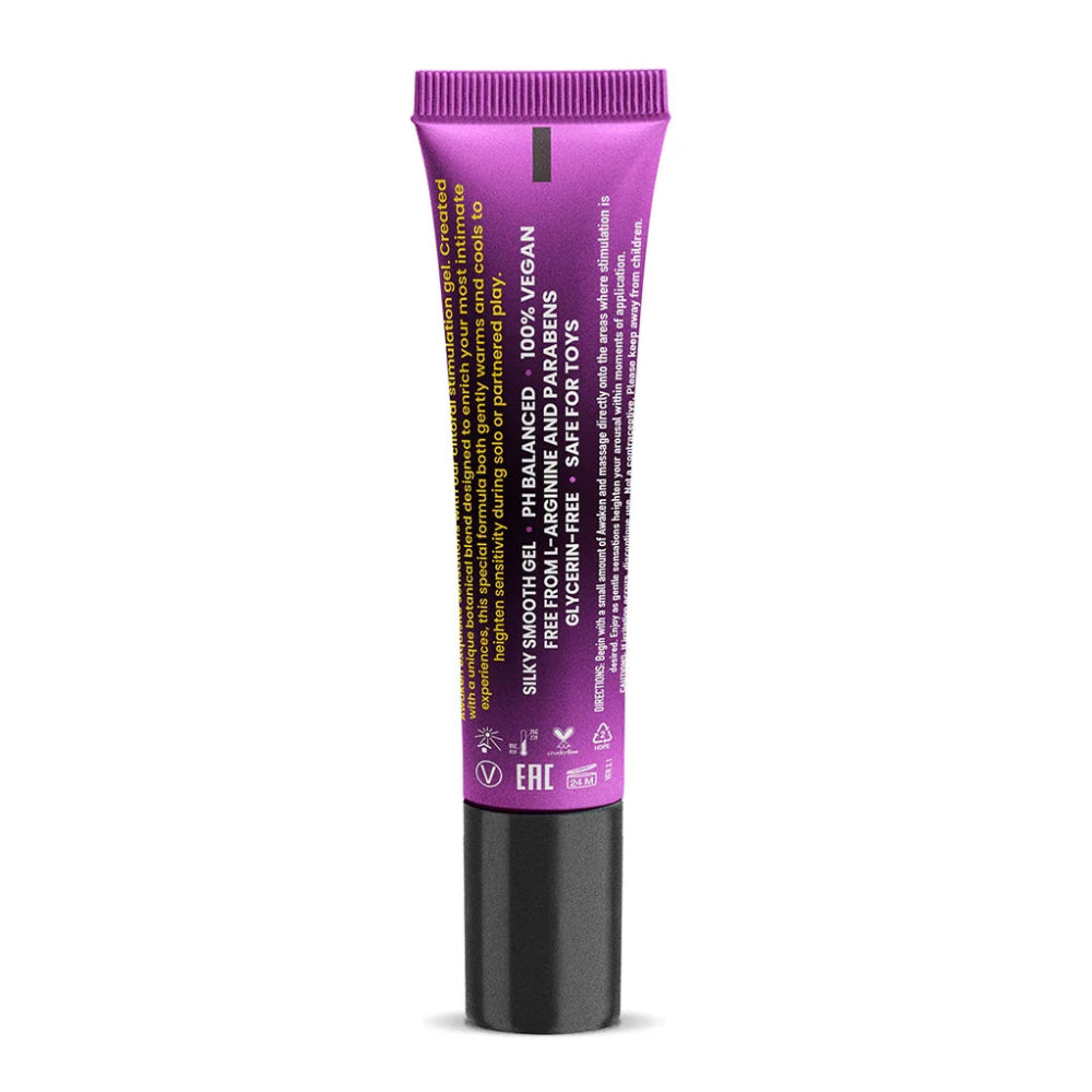 wicked awaken gel in tube packaging from back