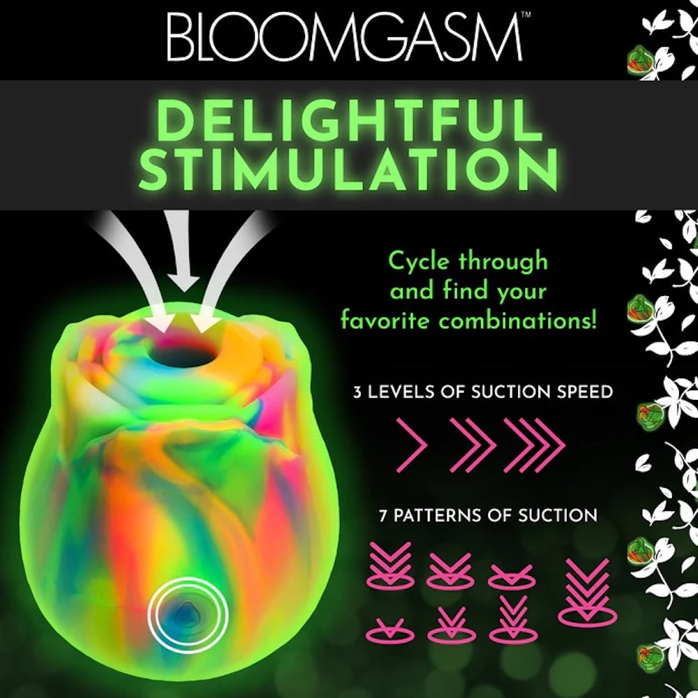 XR Brands BloomGasm Rainbow silicone Rose Clitoral Glow in the Dark Stimulator