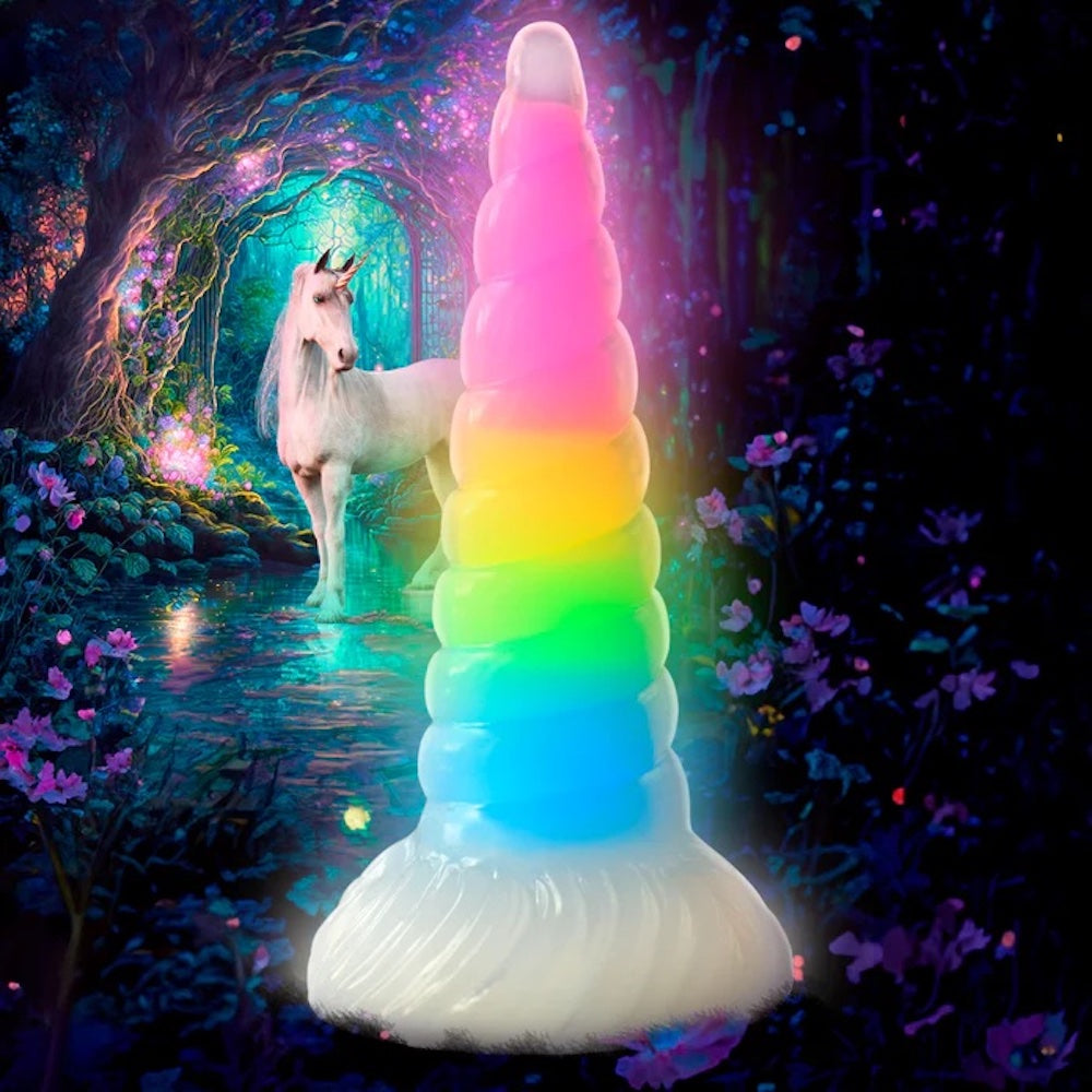 XR Creature Cocks Uniglow Unicorn Rainbow Horn Silicone dildo