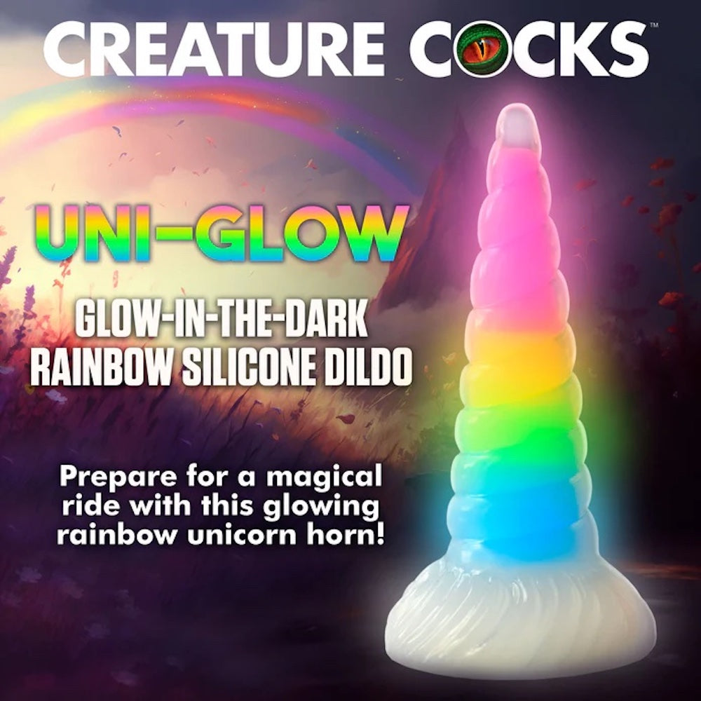 XR Creature Cocks Uniglow Unicorn Rainbow Horn Silicone dildo