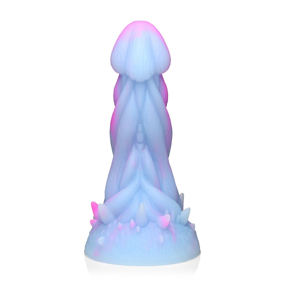 XR Brands Creature Cocks Nomura Jellyfish shaped, pink, purple and blue fantasy silicone dildo front