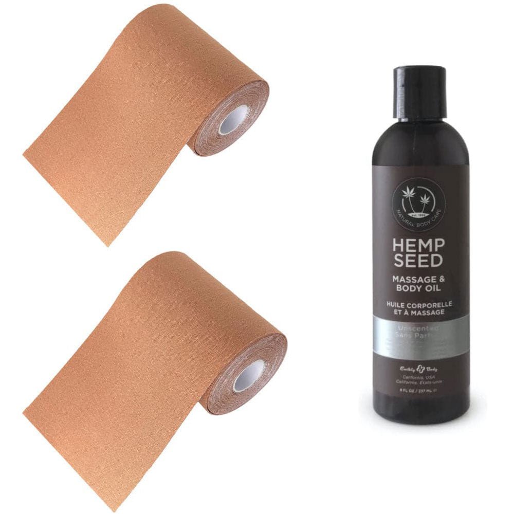 2 Pack 4" Wide Roll of Body Tape by Unique and 8oz. Unscented Removal Oil - RodeoH
