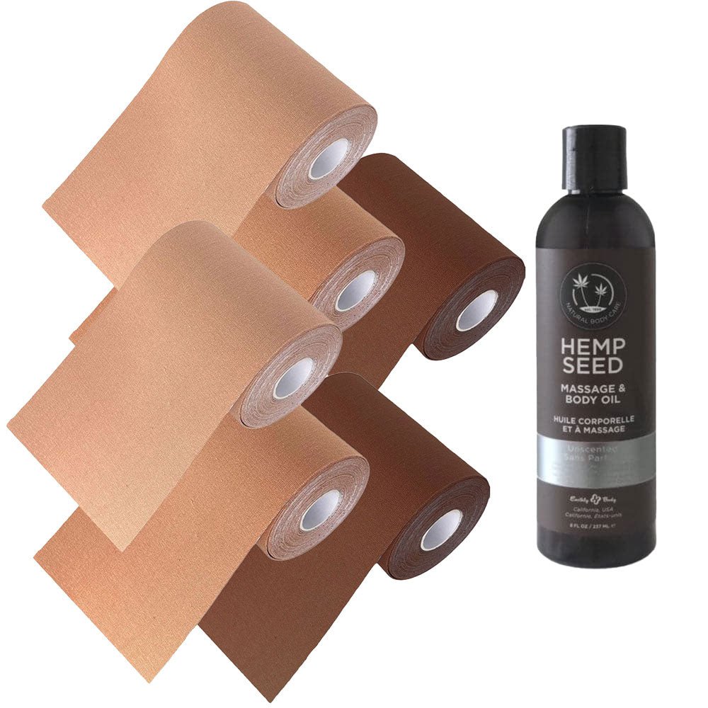 2 Pack 4" Wide Roll of Body Tape by Unique and 8oz. Unscented Removal Oil - RodeoH