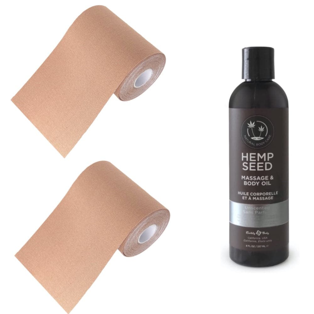 2 Pack 4" Wide Roll of Body Tape by Unique and 8oz. Unscented Removal Oil - RodeoH