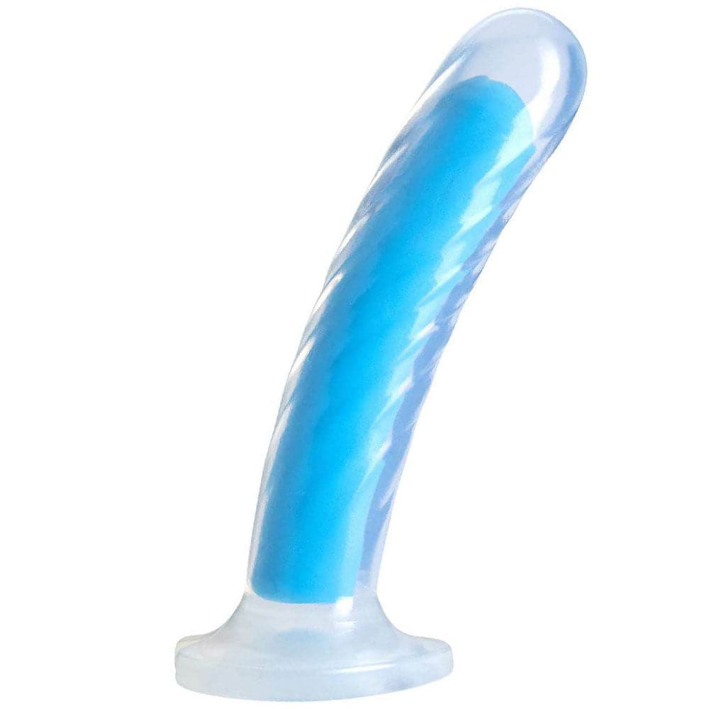 6" Neo Elite Tao Glow in the Dark Silicone Dual Density Dildo - Blue - RodeoH