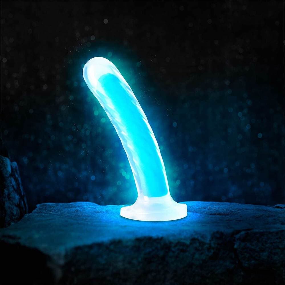 6" Neo Elite Tao Glow in the Dark Silicone Dual Density Dildo - Blue - RodeoH