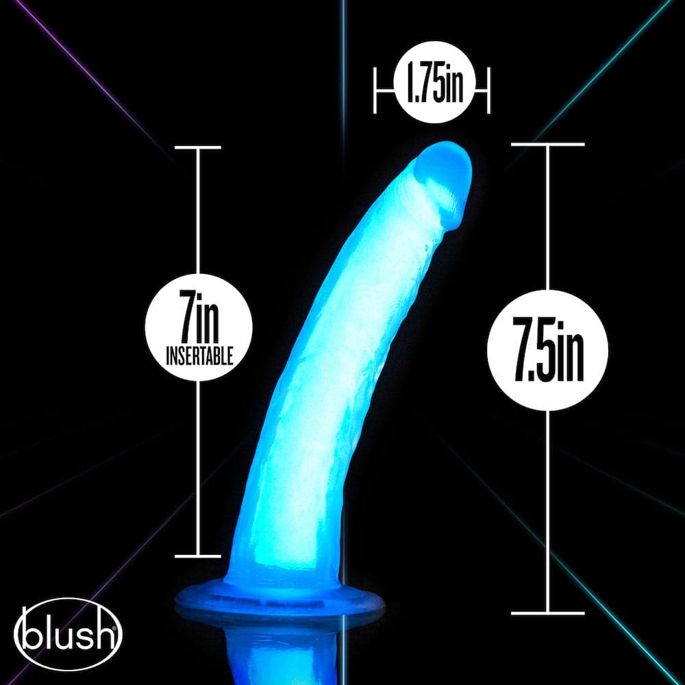 7" Neo Elite Glow in the Dark Silicone Dual Density Dildo - Blue - RodeoH