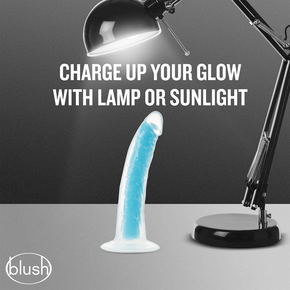 7" Neo Elite Glow in the Dark Silicone Dual Density Dildo - Blue - RodeoH