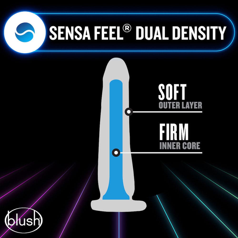 7" Neo Elite Glow in the Dark Silicone Dual Density Dildo - Blue - RodeoH