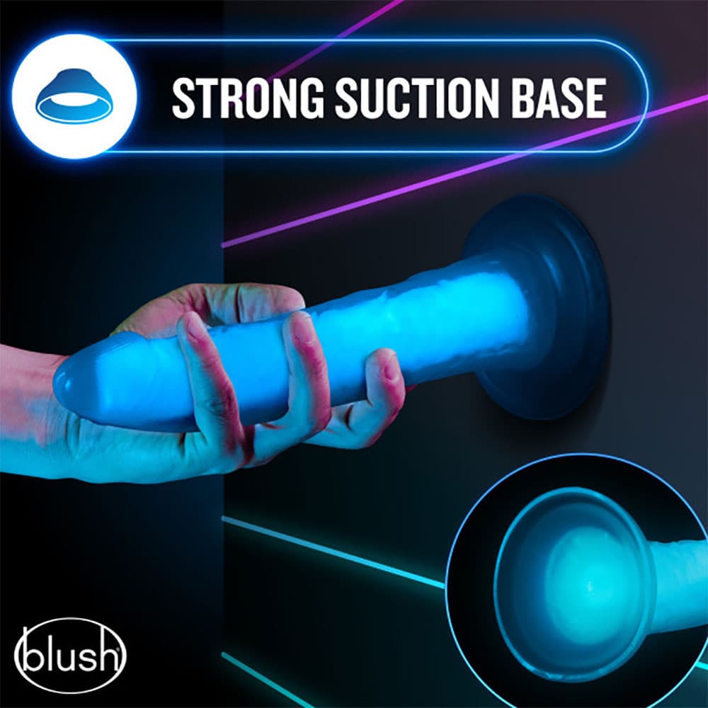 7" Neo Elite Glow in the Dark Silicone Dual Density Dildo - Blue - RodeoH