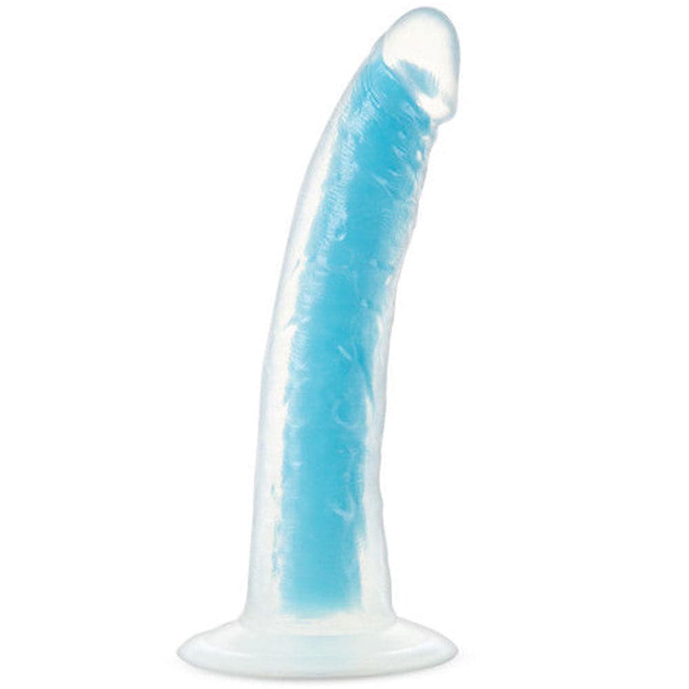 7" Neo Elite Glow in the Dark Silicone Dual Density Dildo - Blue - RodeoH