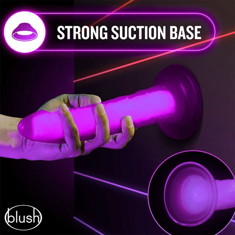 7" Neo Elite Glow in the Dark Silicone Dual Density Dildo - Purple - RodeoH