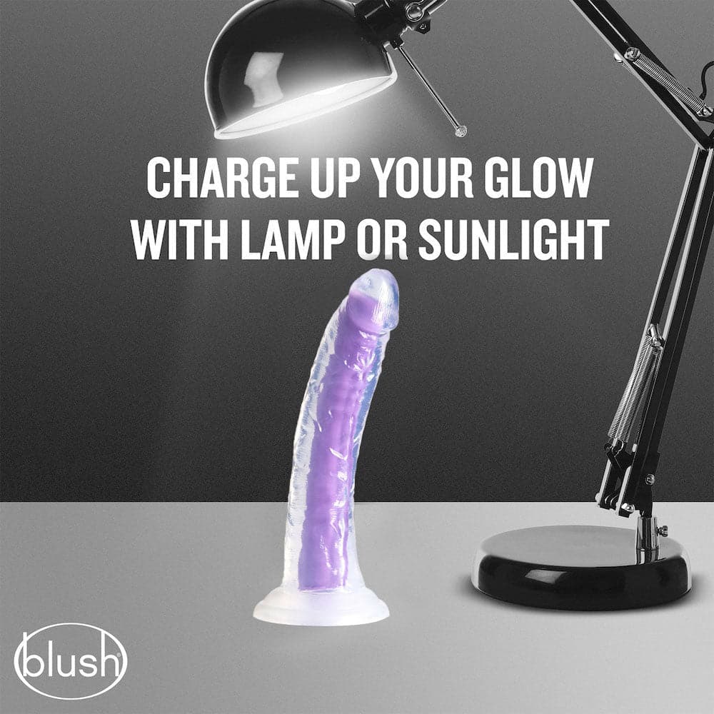 7" Neo Elite Glow in the Dark Silicone Dual Density Dildo - Purple - RodeoH