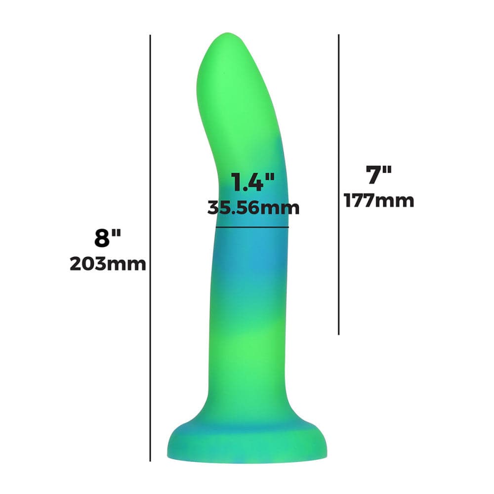 7" Rave Glow in the Dark Posable Silicone Dildo - Green and Blue - RodeoH