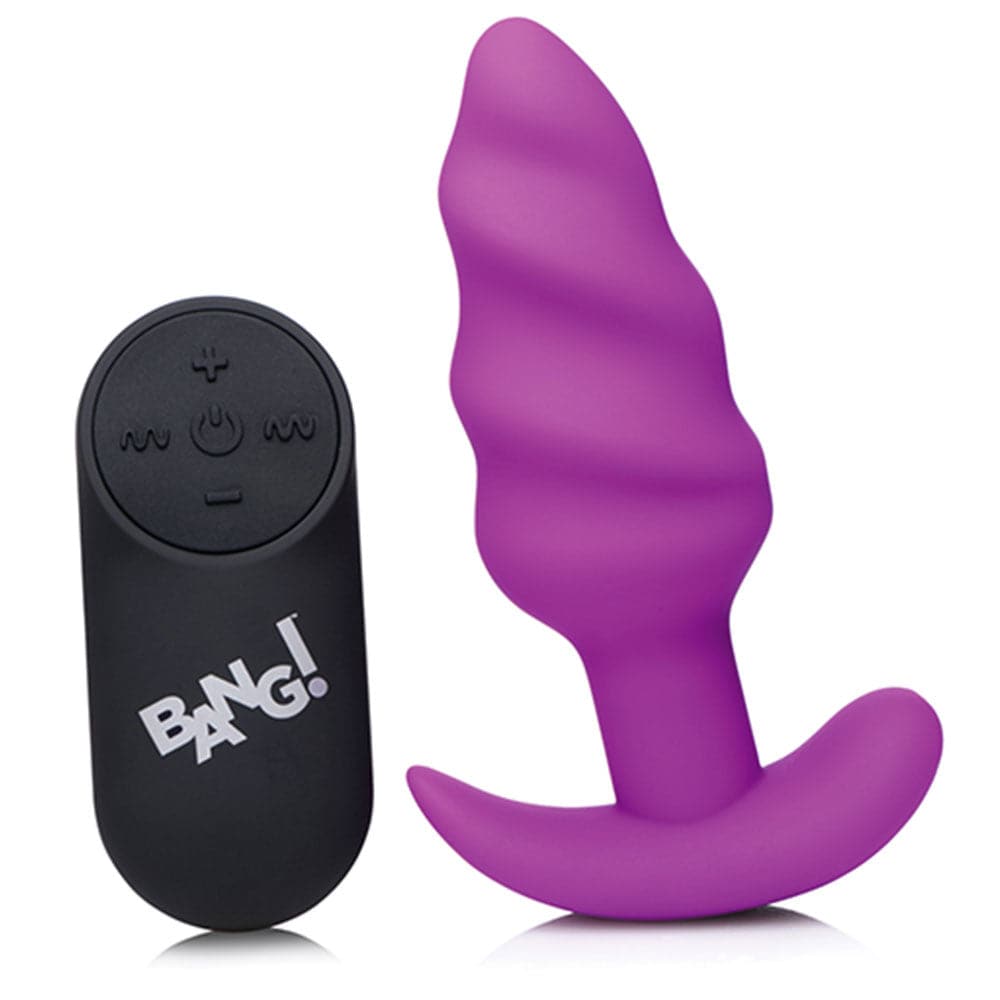 Bang! 21x Vibrating Silicone Rechargeable Swirl Butt Plug - Remote Control - Purple - RodeoH