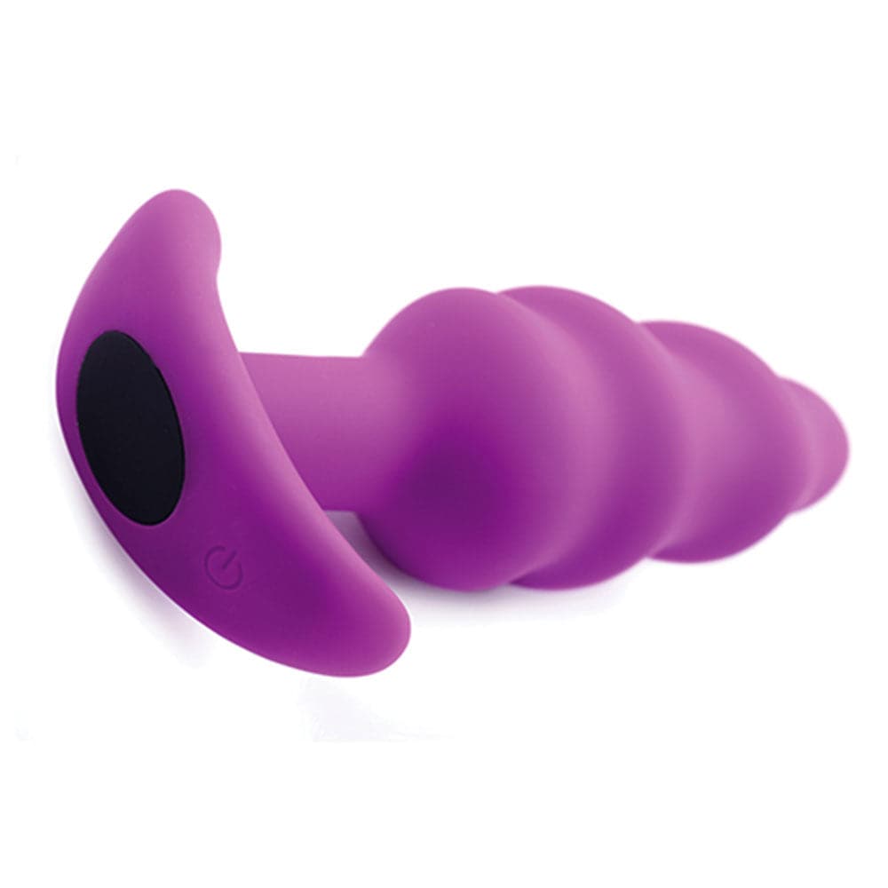 Bang! 21x Vibrating Silicone Rechargeable Swirl Butt Plug - Remote Control - Purple - RodeoH