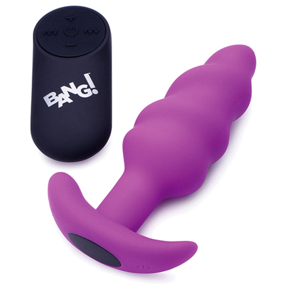 Bang! 21x Vibrating Silicone Rechargeable Swirl Butt Plug - Remote Control - Purple - RodeoH