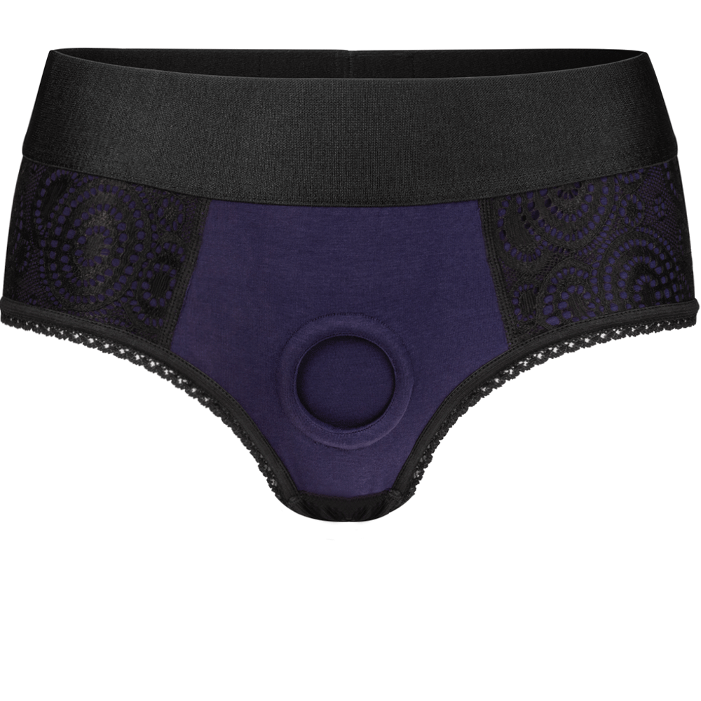 Crotchless Panty Harness - Black & Violet