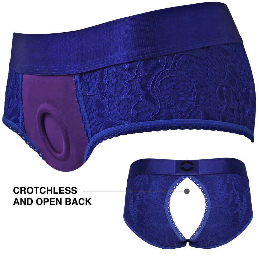 Blue & Purple Panty Crotchless Underwear Harness Strap-On | RodeoH Blue & Purple Panty Crotchless Underwear Harness Strap-On | RodeoH