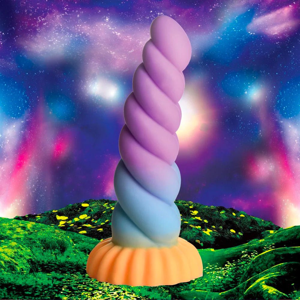 Mystique Silicone Unicorn Dildo - Orange, Blue & Purple - RodeoH
