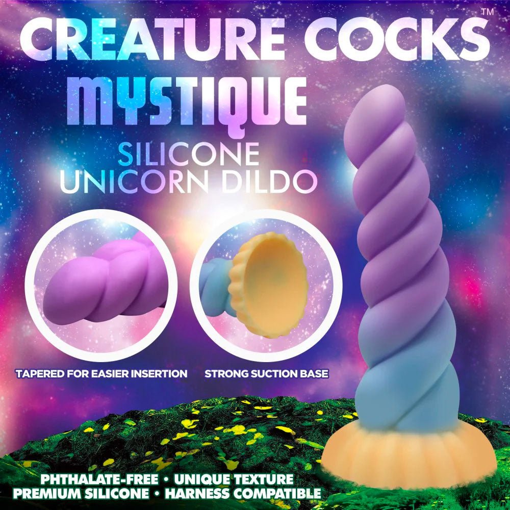 Mystique Silicone Unicorn Dildo - Orange, Blue & Purple - RodeoH