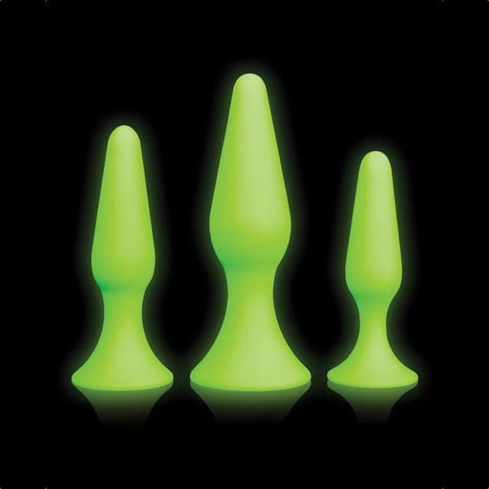 Ouch! Glow in The Dark 3 Piece Silicone Anal Plug Set - Neon Green - RodeoH