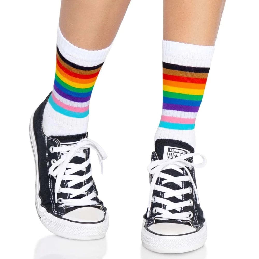 Pride Rainbow Stripe Crew Socks by Leg Avenue - RodeoH