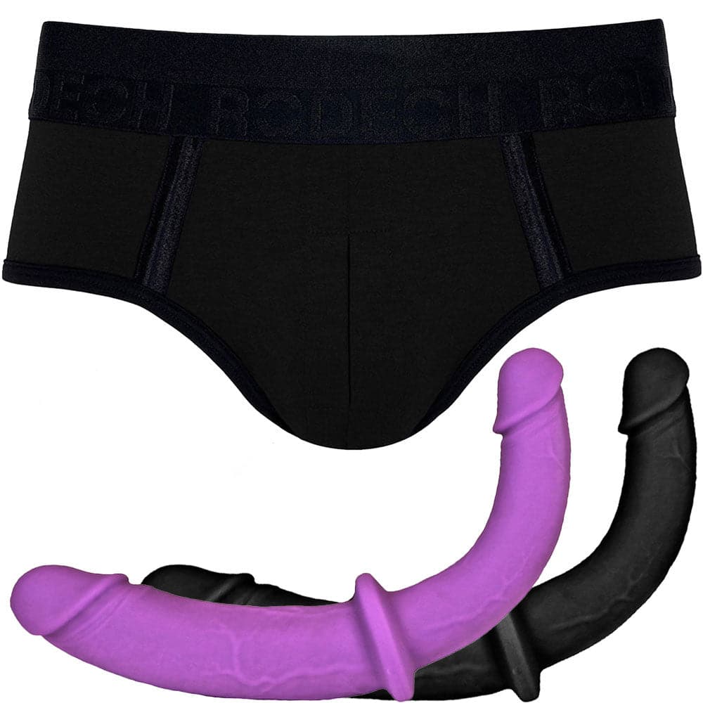 Duo Brief Harness & Double Trouble Double Dildo - PACKAGE DEAL