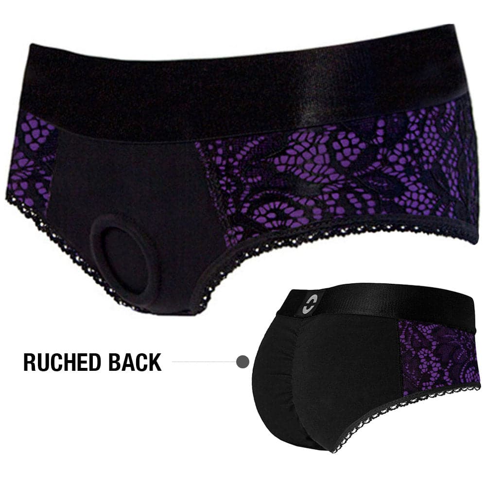 Ruched Back Panty Harness - Black & Purple