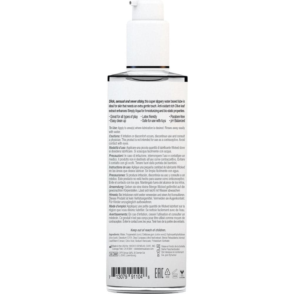 Simply Aqua Lubricant with Olive Leaf Extract 4.0 fl.oz. by Wicked Sensual Care - RodeoH