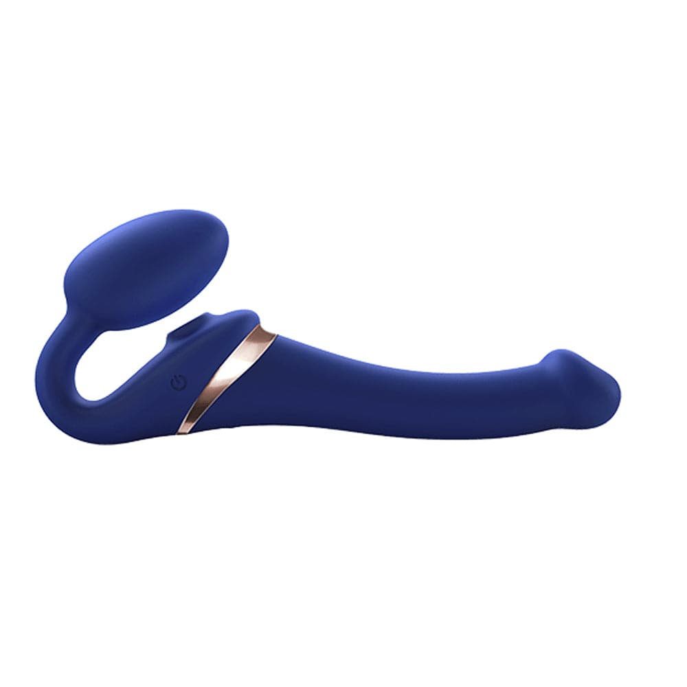 Strap-On-Me Vibrating Multi Orgasm Bendable 3 Motor Strap-On - Blue - Small - RodeoH