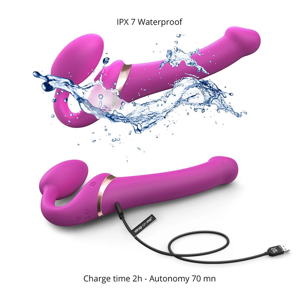 Strap-On-Me Vibrating Multi Orgasm Bendable 3 Motor Strap-On - Fuchsia - Medium - RodeoH