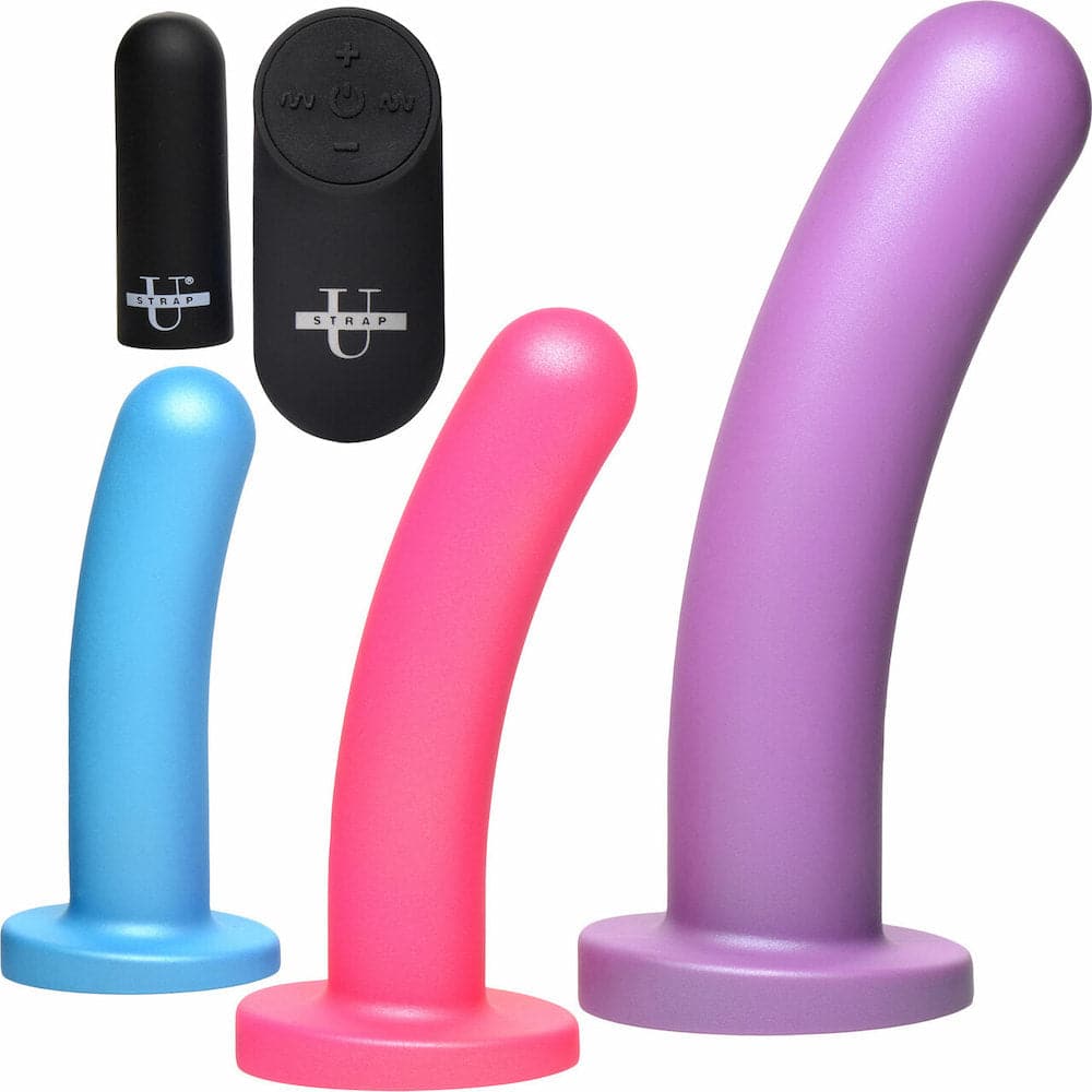 STRAP U - PEG 28X Vibrating Rechargeable 5 Pieces Silicone Dildo Set with Remote - RodeoH