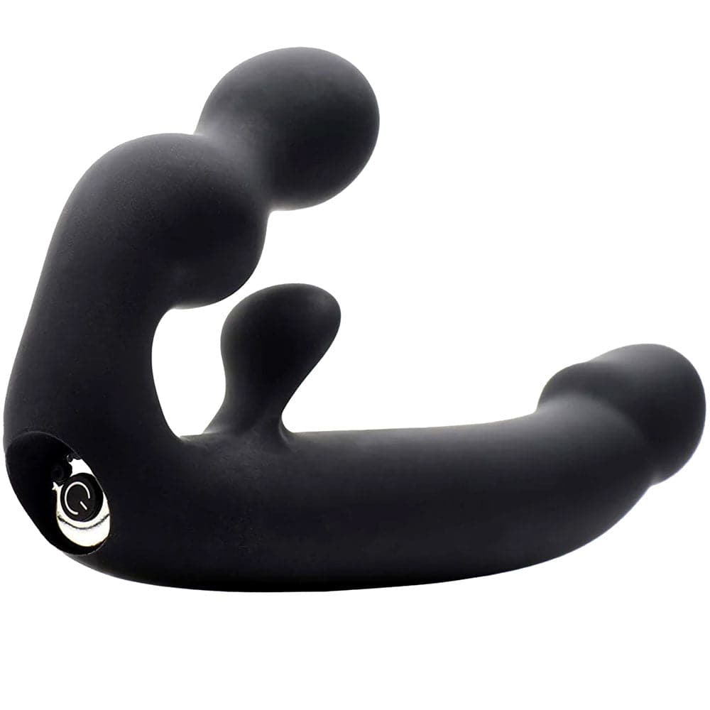 Strap U Tri-Volver Rechargeable Silicone Strapless Strap On - Black - RodeoH