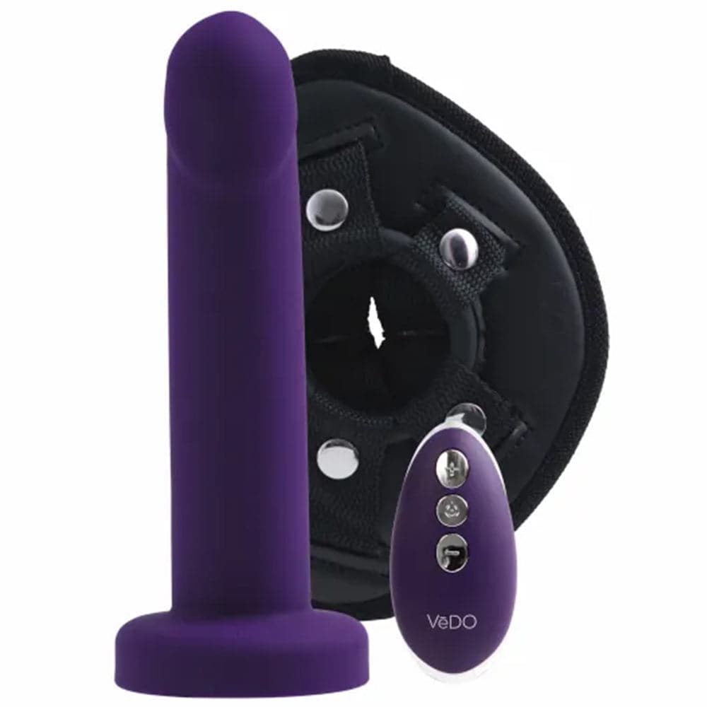 Strapped - Rechargeable Vibrating Strap On - Purple or Black - RodeoH