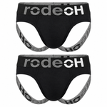 2-pack of black RodeoH jockstraps with bold gray and white RodeoH logo waistbands and matching gray branded leg straps, displayed on a white background.