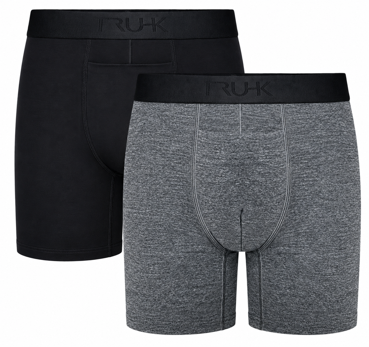 TRUHK High Rise Boxer packing underwear 2 pack, one black and one heather gray
