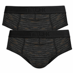 3-pack of TRUHK dark gray packing briefs with black embossed waistbands and subtle orange stripe details, displayed on a white background.
