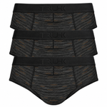 2-pack of TRUHK dark gray packing briefs with black embossed waistbands and subtle orange stripe details, displayed on a white background.