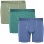RodeoH Shift 6" Boxer Packer Underwear Teal, Slate & Sage 3 pack: pacific teal, slate blue and sage green boxers stacked, from the front