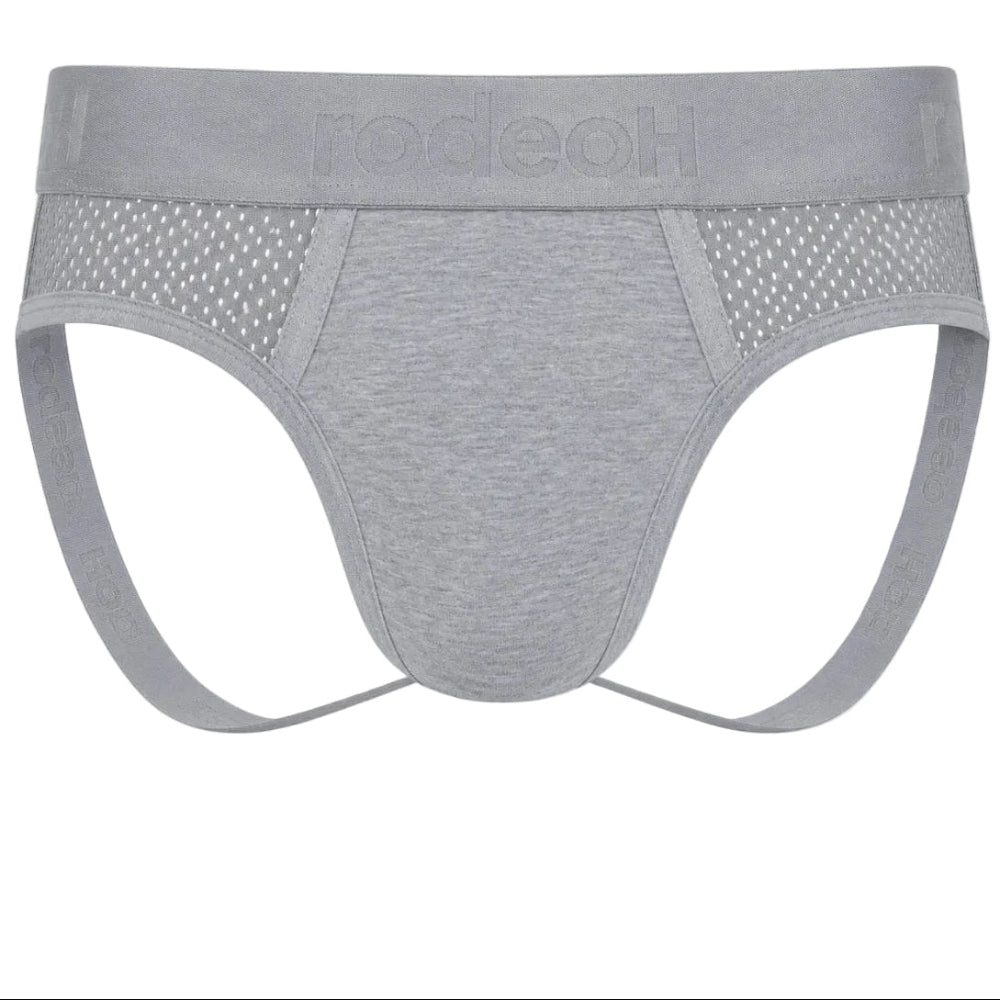 RodeoH Shift Jock cotton underwear  with interior side opening pouch in light gray, from the front 