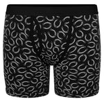 Black and white horseshoes print top loading pouch packing boxers with satin logo waistband