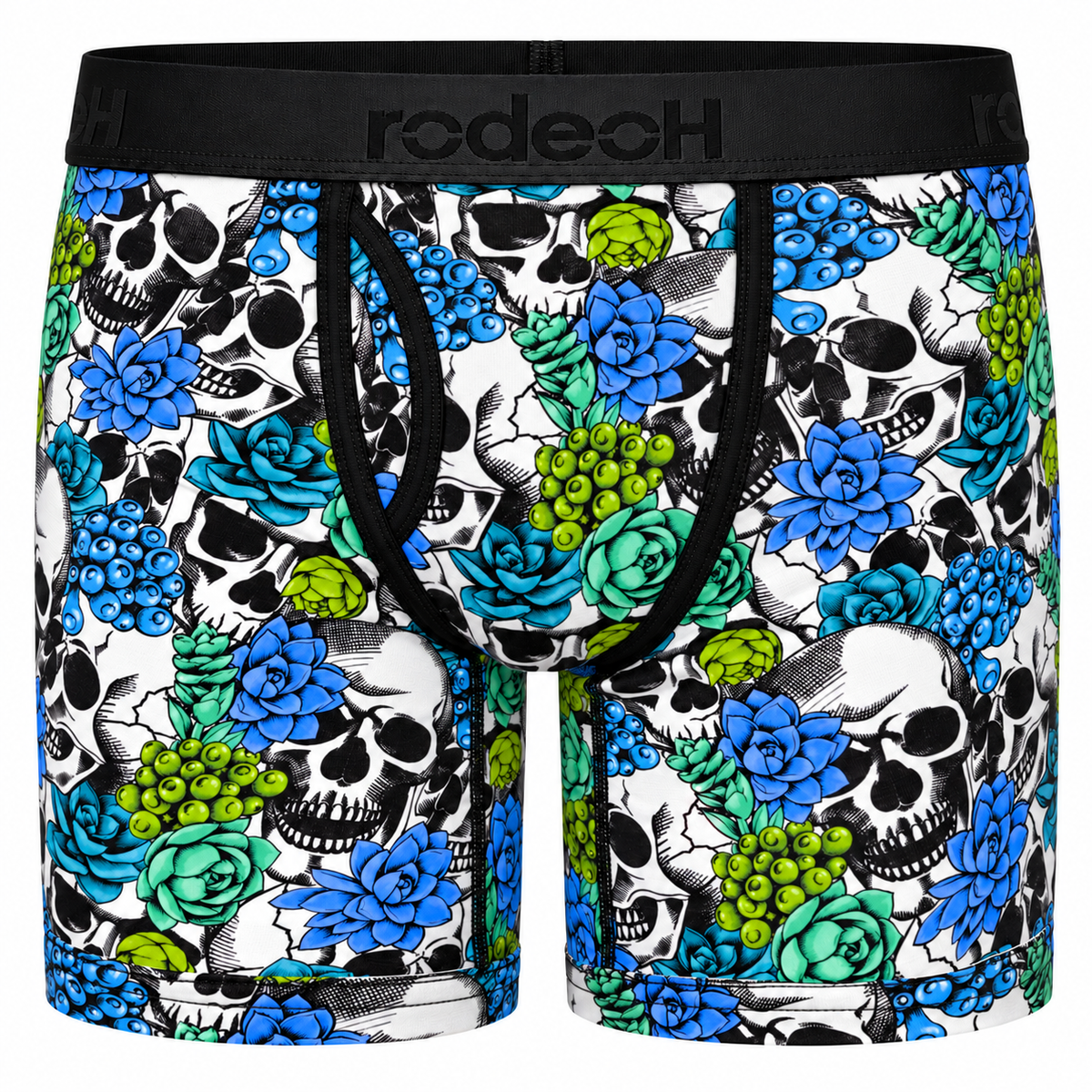 RodeoH 6 inch Top Loading Packing Boxer in Succulent Skulls White print, front view