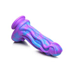 XR brands octophallus purple and blue tentacle wrapped phallus silicone dildo with suction cup laid horizontally top view