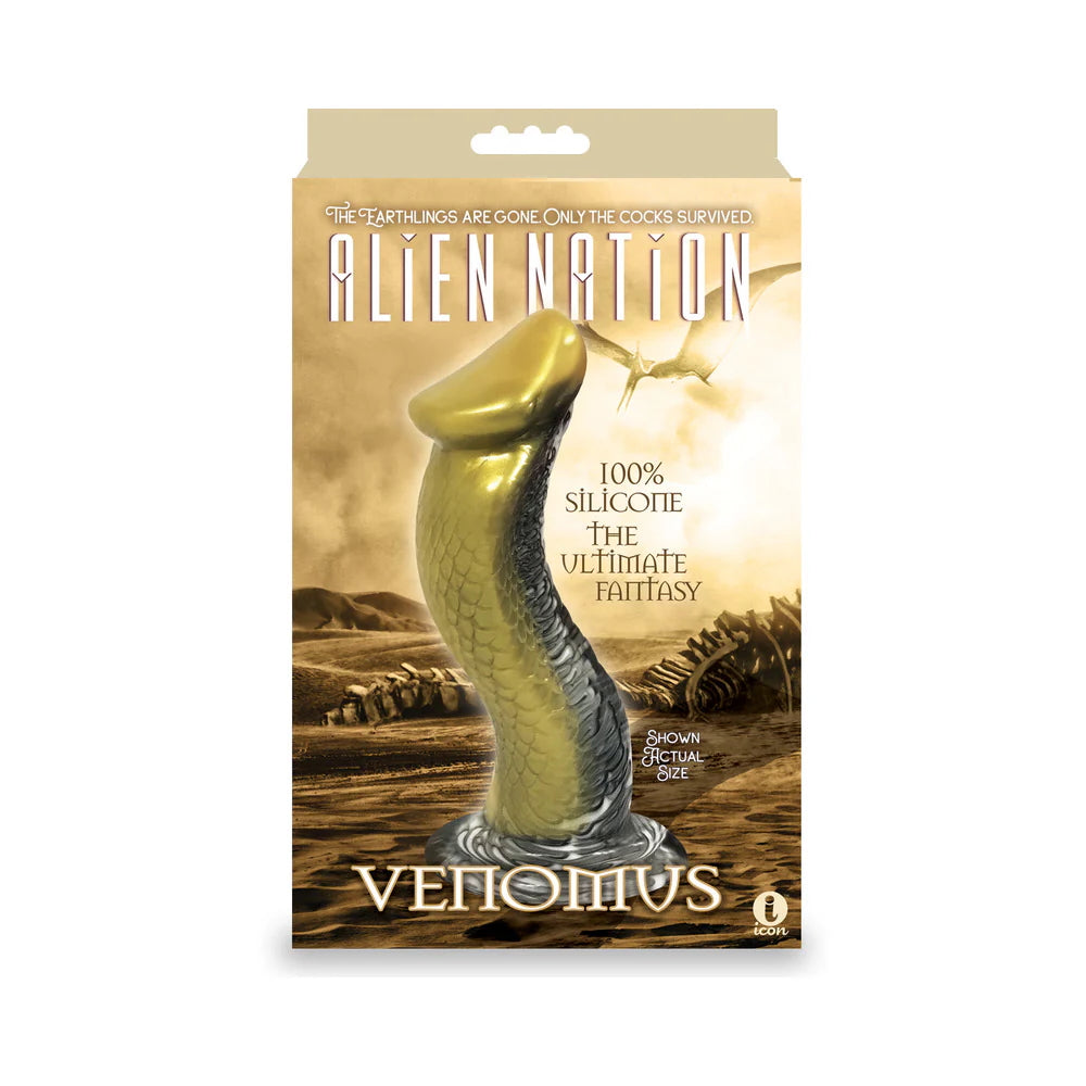 9 in. Venomus Silicone Creature Dildo - Gold & Black serpent