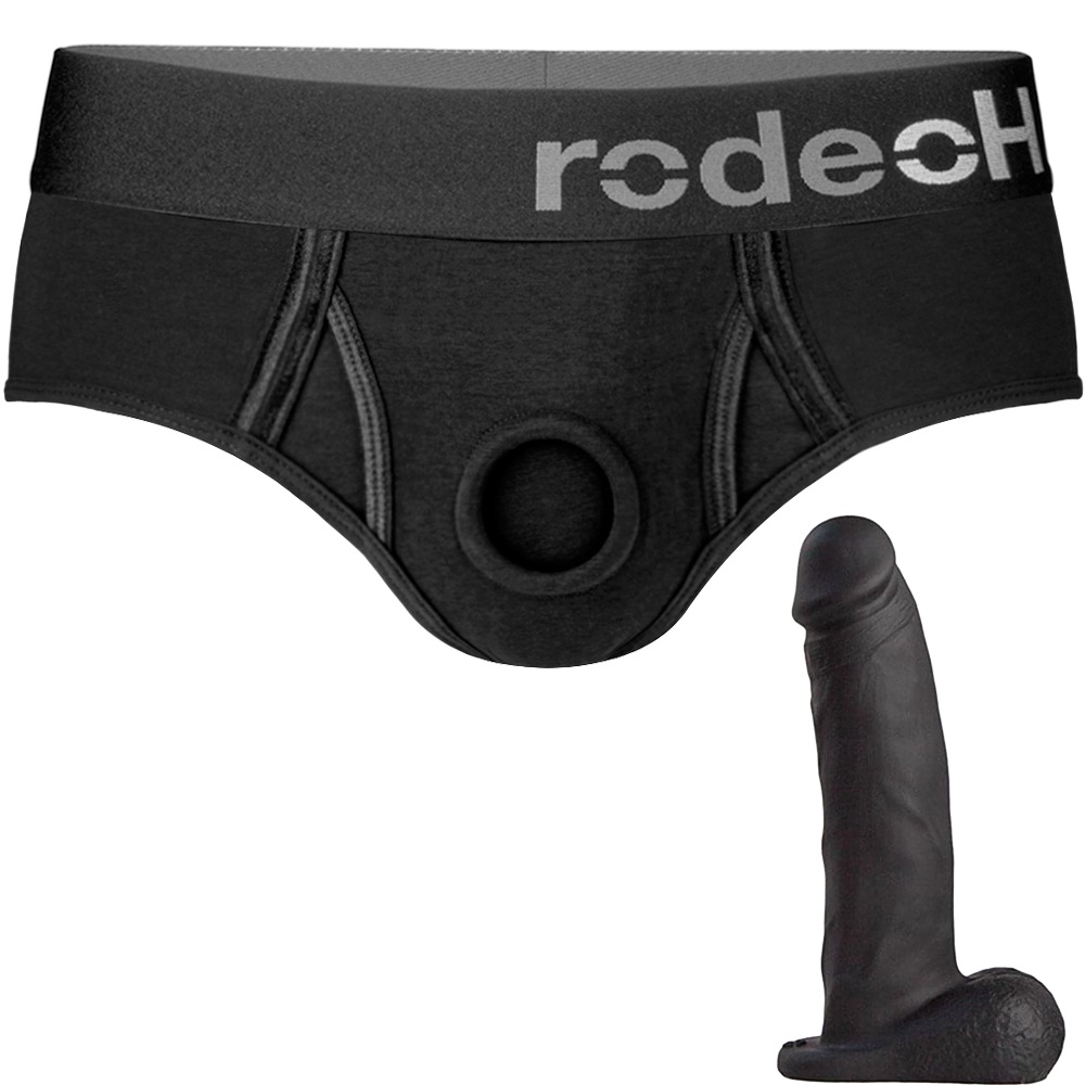 Black Brief+ Harness and 5.75" Realistic Dildo - PACKAGE DEAL