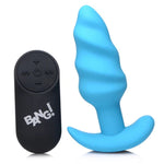 Bang! 21x Vibrating Silicone Rechargeable Swirl Butt Plug - Remote Control - Blue