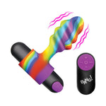 Bang! Vibrating Rainbow Multicolor Silicone Rechargeable Swirl Butt Plug  with remote control